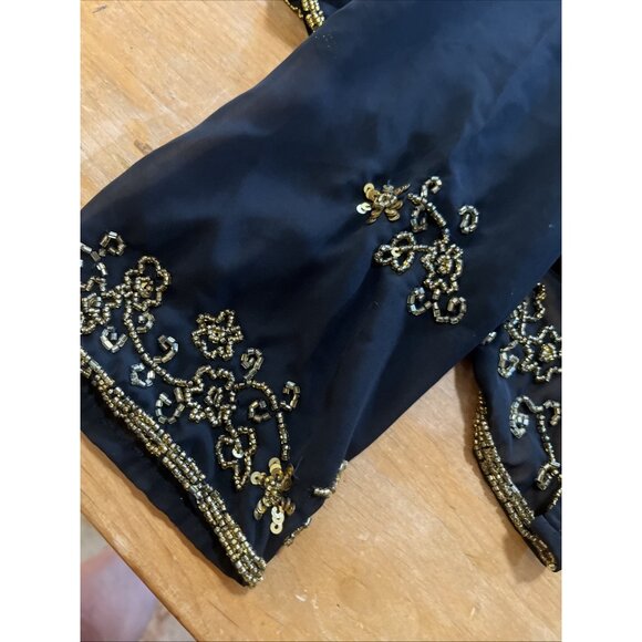 Vintage Gold Beaded Sheer Mesh Long Sleeve Open Front Jacket Blazer Black Sz M/L - Picture 7 of 7